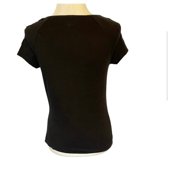 Escada Black Embellished Shoulder T-Shirt Small - Picture 4 of 8